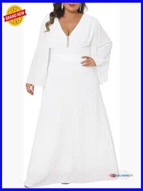 Plus Size Formal Dress Deep V Neck Long Sleeve Backless Floor Length Evening